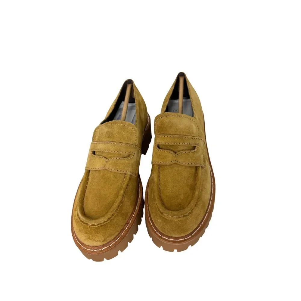 Marc Fisher Moccasin Loafers Yellow Mustard Suede Platform Lug Sole NWB Size 7.5